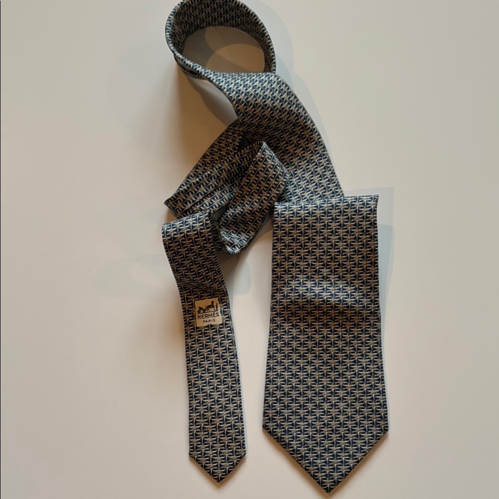 Vintage Hermes Blue Patterned Tie